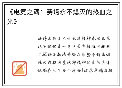 《电竞之魂：赛场永不熄灭的热血之光》